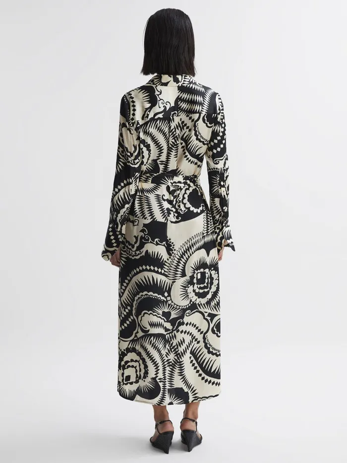 Reiss Dresses Tilly Printed Long Sleeve Midi Dress Blackwhite 8211 Women