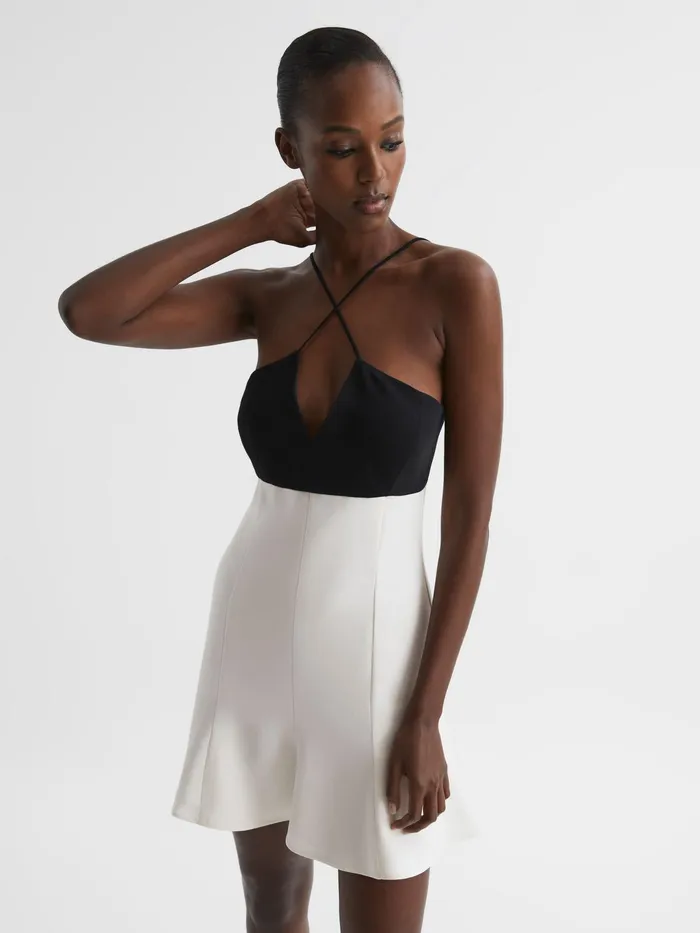 Reiss Dresses Trina Colourblock Strappy Mini Dress Blackwhite 8211 Women