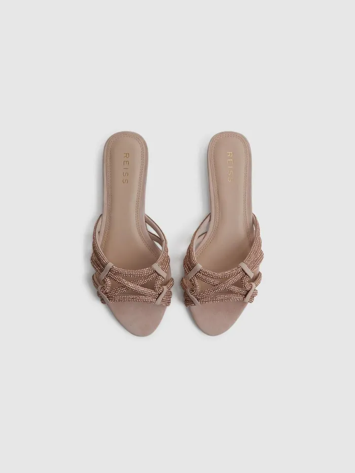 Reiss Flats Eryn Flat Suede Suede Embellished Flat Sandals Nude 8211 Women