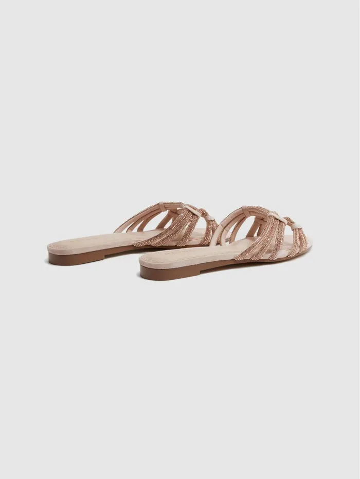 Reiss Flats Eryn Flat Suede Suede Embellished Flat Sandals Nude 8211 Women