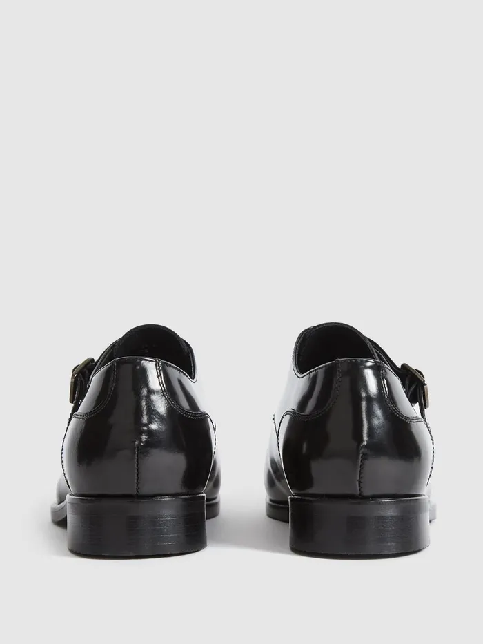 Reiss Formal Shoes Rivington High Shine Leather Monk Strap Shoes Black 8211 Men