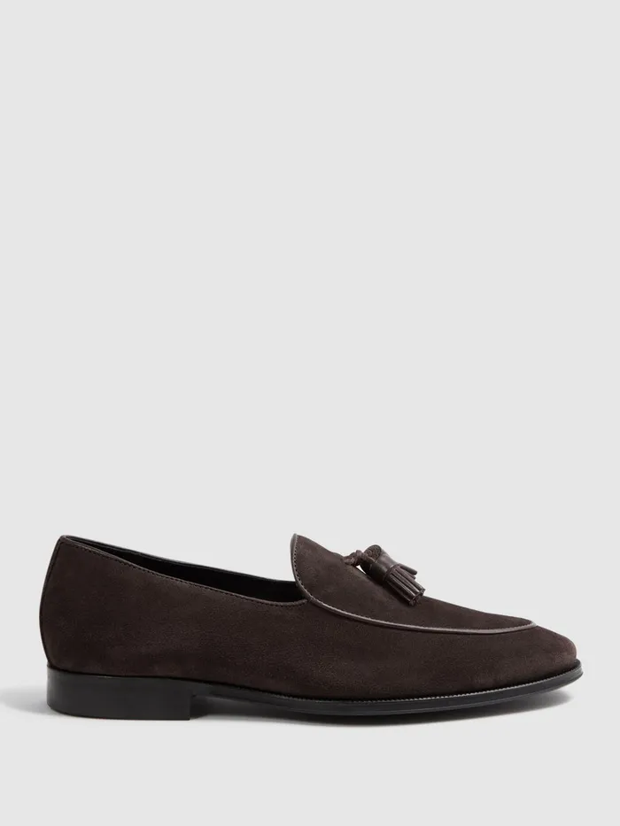 Reiss Formal Shoes Windsor Suede Tassel Loafers Chocolate 8211 Men