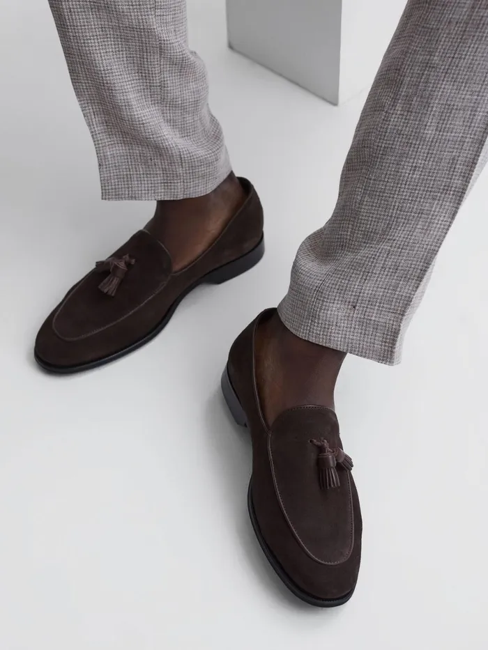 Reiss Formal Shoes Windsor Suede Tassel Loafers Chocolate 8211 Men