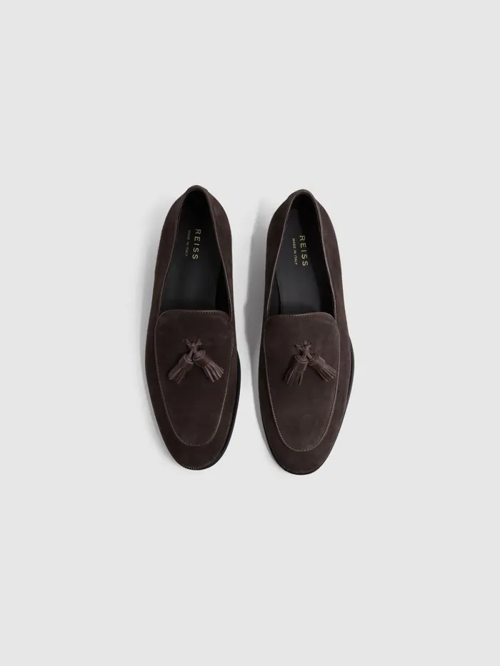 Reiss Formal Shoes Windsor Suede Tassel Loafers Chocolate 8211 Men