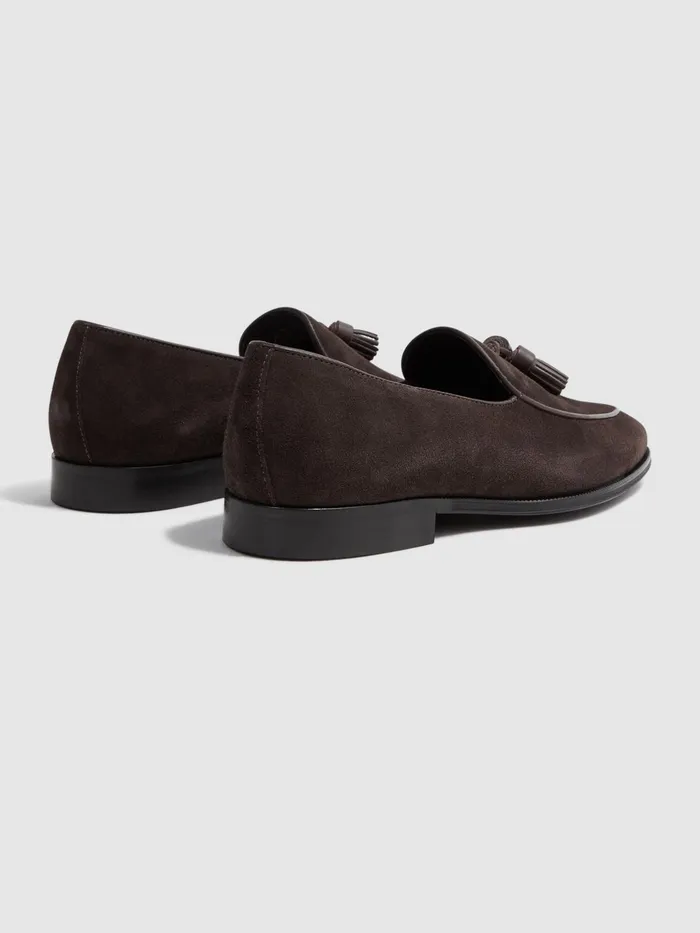 Reiss Formal Shoes Windsor Suede Tassel Loafers Chocolate 8211 Men