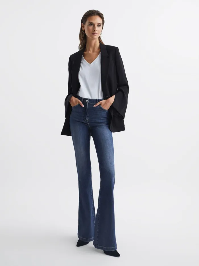 Reiss Jeans Beau High Rise Skinny Flared Jeans Mid Blue 8211 Women