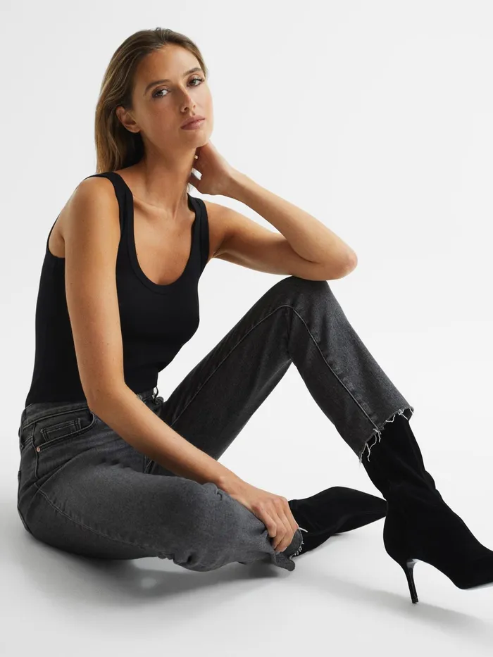 Reiss Jeans Cindy Paige Cindy Straight Leg Raw Hem Jeans Washed Black 8211 Women