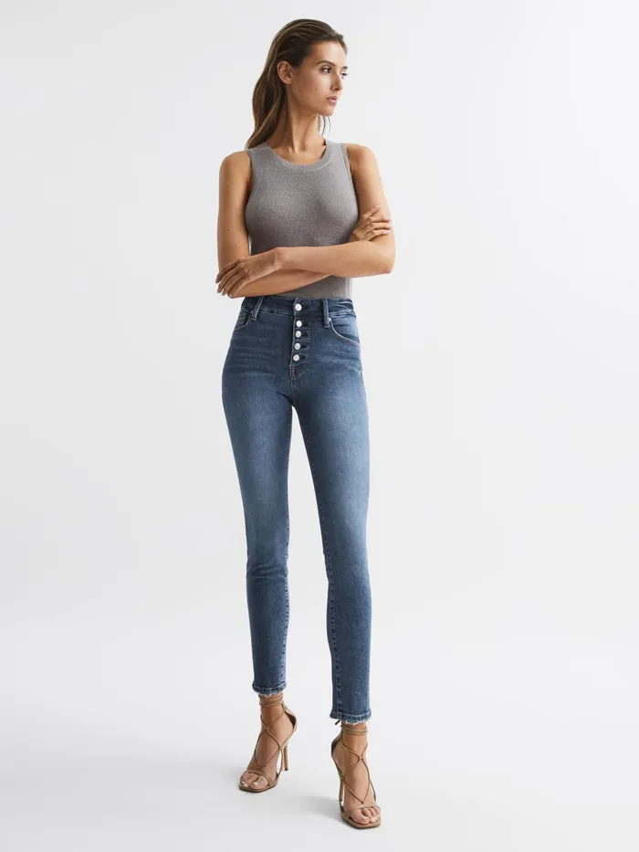 Reiss Jeans Good American Exposed Button Skinny Jeans Indigo 8211 Women