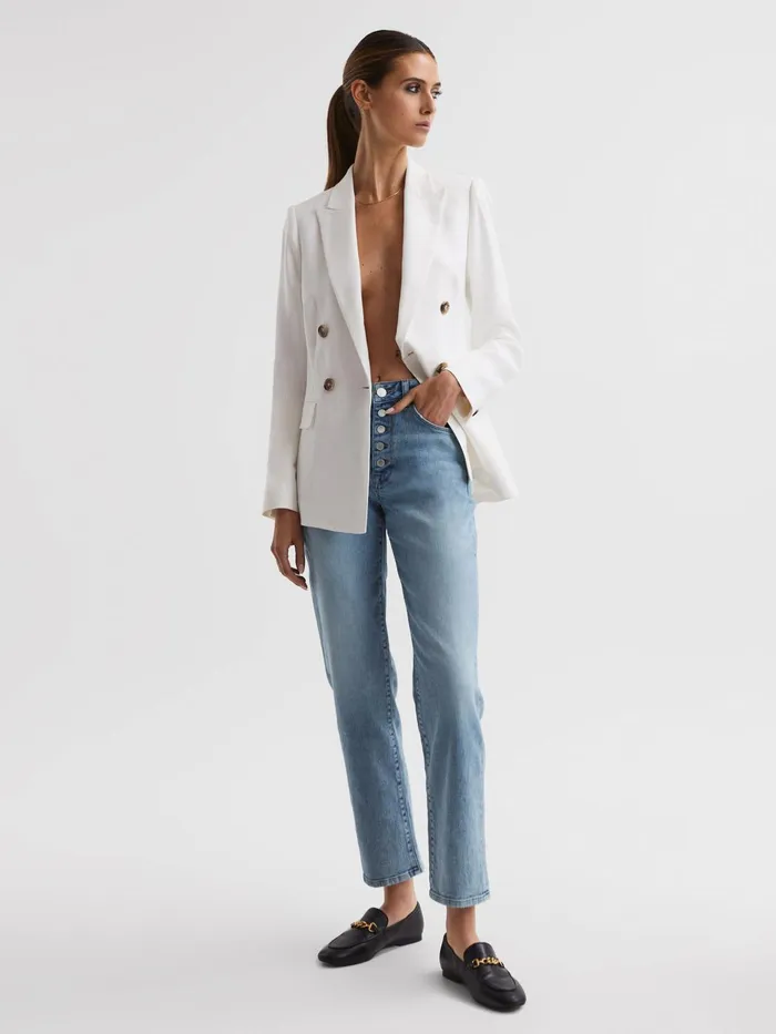 Reiss Jeans Maisie Cropped Mid Rise Straight Leg Jeans Light Blue 8211 Women
