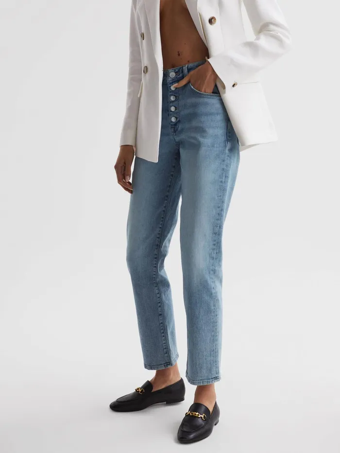 Reiss Jeans Maisie Cropped Mid Rise Straight Leg Jeans Light Blue 8211 Women