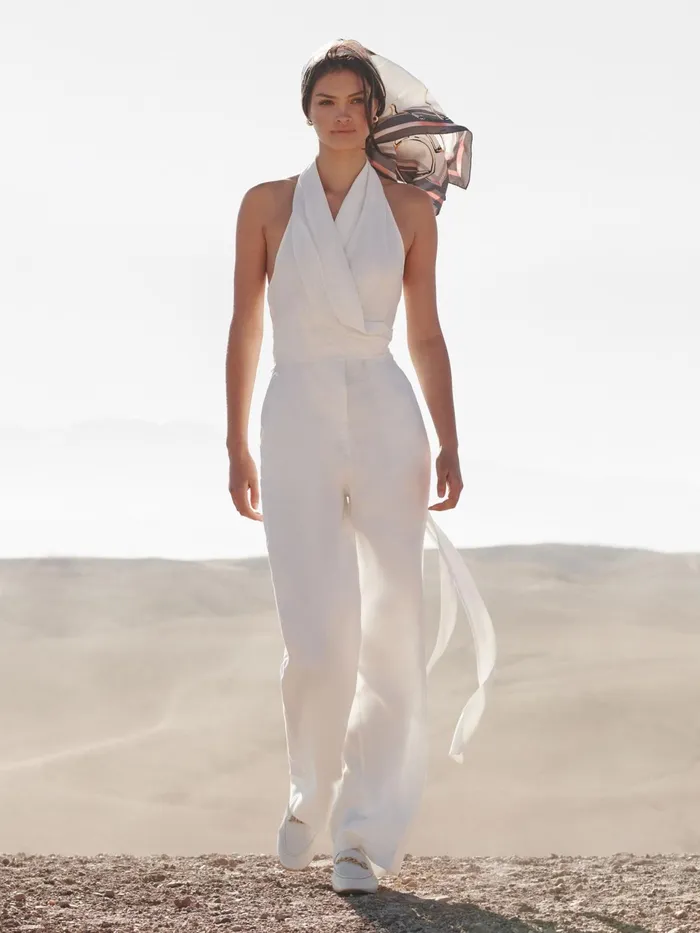 Reiss Jumpsuits Carmen Halter Neck Linen Blend Jumpsuit White 8211 Women