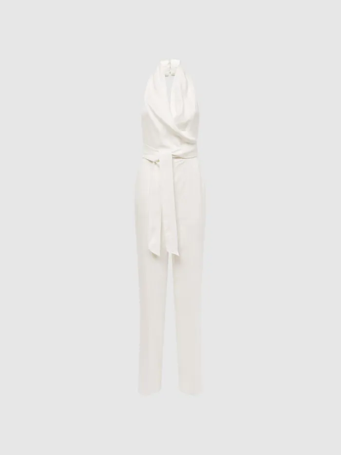 Reiss Jumpsuits Carmen Halter Neck Linen Blend Jumpsuit White 8211 Women