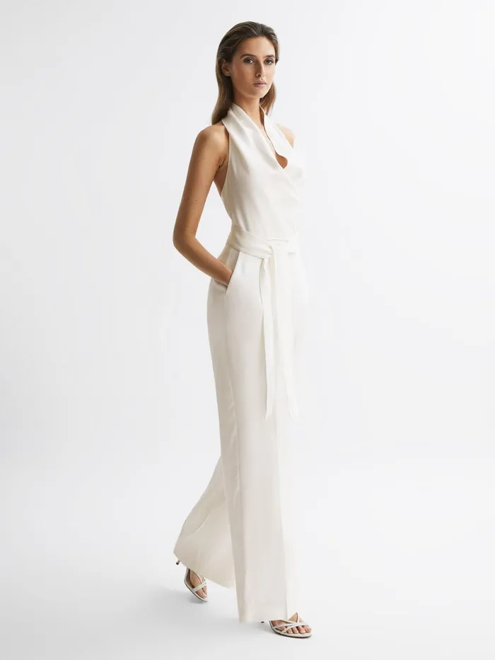 Reiss Jumpsuits Carmen Halter Neck Linen Blend Jumpsuit White 8211 Women