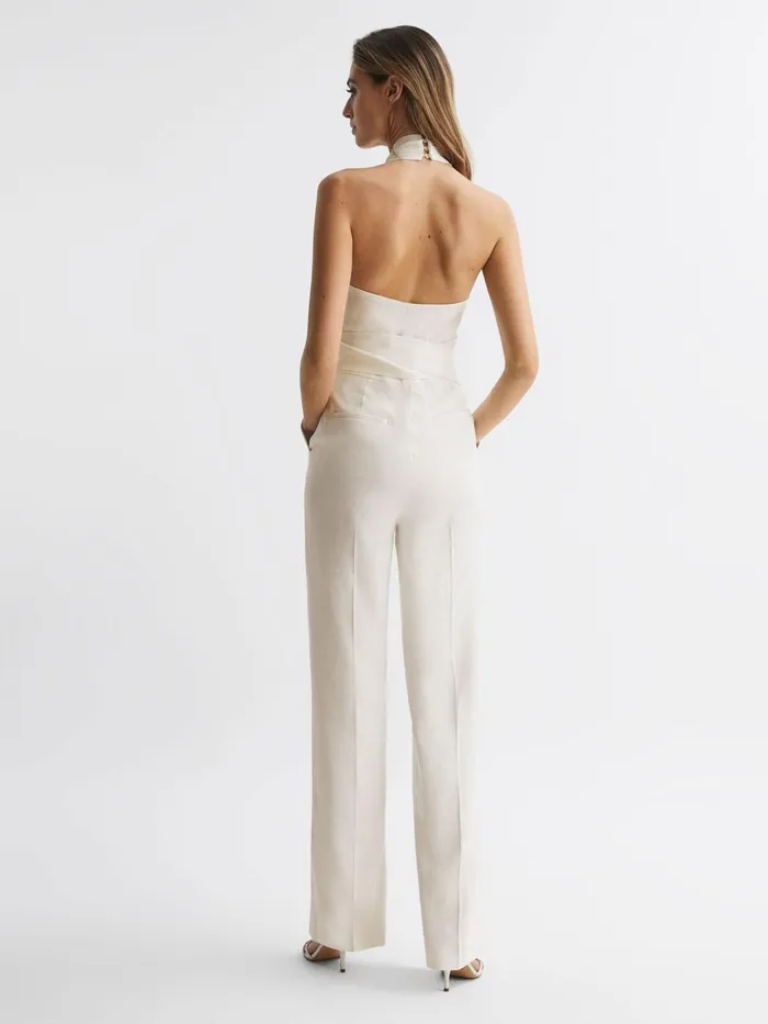 Reiss Jumpsuits Carmen Halter Neck Linen Blend Jumpsuit White 8211 Women
