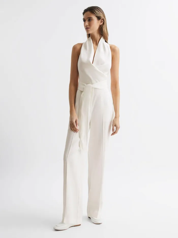 Reiss Jumpsuits Carmen Halter Neck Linen Blend Jumpsuit White 8211 Women