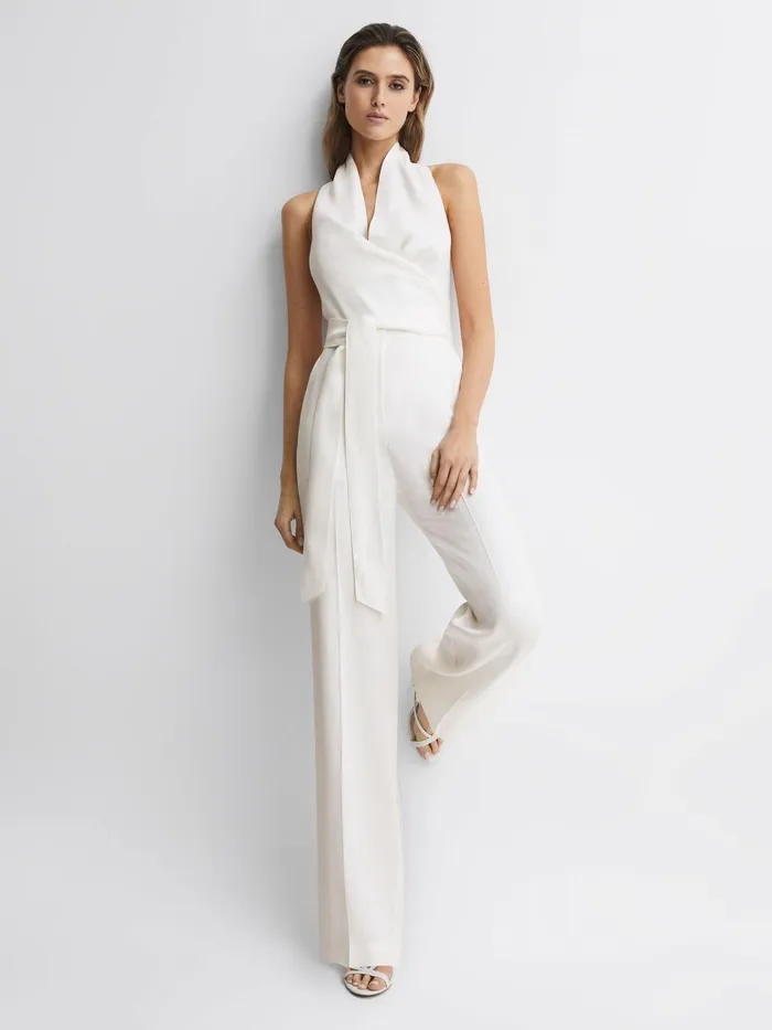 Reiss Jumpsuits Carmen Halter Neck Linen Blend Jumpsuit White 8211 Women