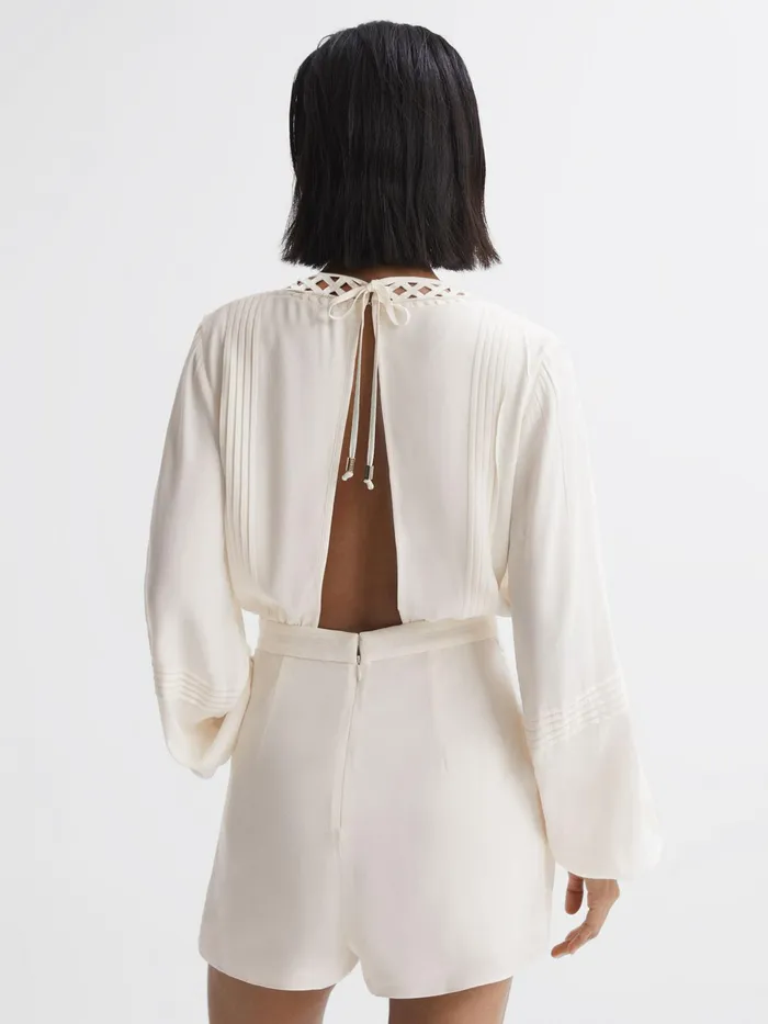 Reiss Jumpsuits Rachelle Long Sleeve Lattice Playsuit Cream 8211 Women
