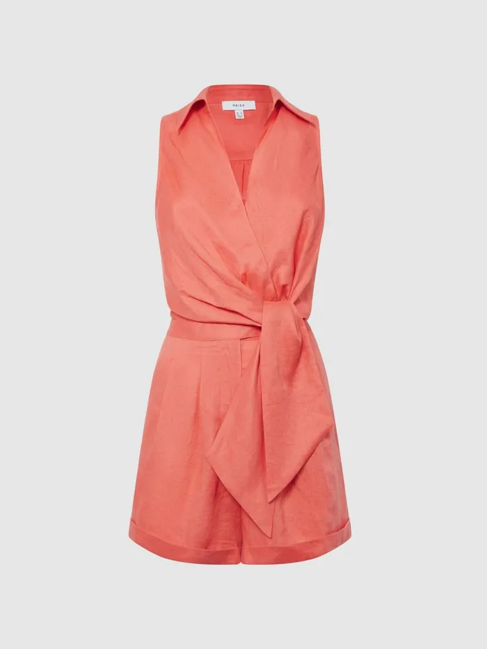 Reiss Jumpsuits Suki Sleeveless Linen Playsuit Blue 8211 Women