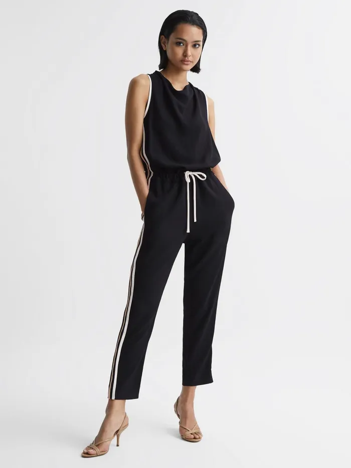 Reiss Jumpsuits Tyla Side Stripe Jumpsuit Black 8211 Women