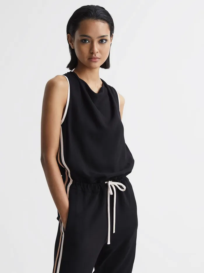 Reiss Jumpsuits Tyla Side Stripe Jumpsuit Black 8211 Women