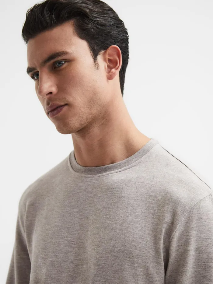Reiss Knitwear Adam Melange Crew Neck Jumper Taupe Melange 8211 Men