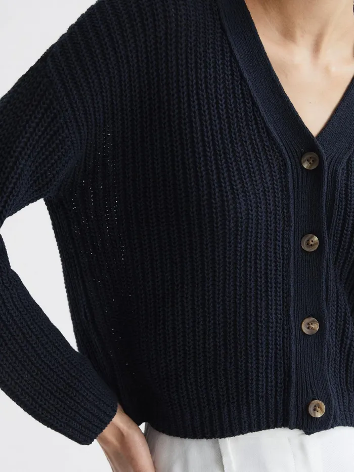 Reiss Knitwear Adeena CottonLinen Blend Knit Cardigan Navy 8211 Women