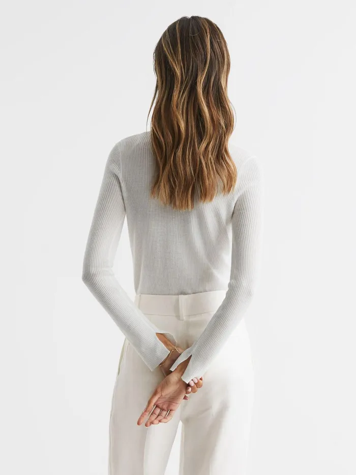 Reiss Knitwear Arabella Silk Wool Blend Ribbed Cardigan Ivory 8211 Women