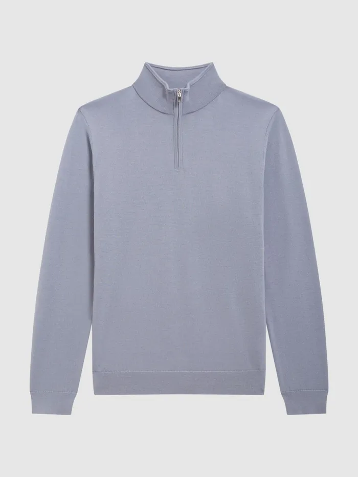 Reiss Knitwear Blackhall Merino Wool Zip Neck Jumper Dove Blue 8211 Men