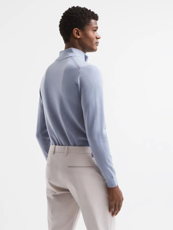 Reiss Knitwear Blackhall Merino Wool Zip Neck Jumper Dove Blue 8211 Men
