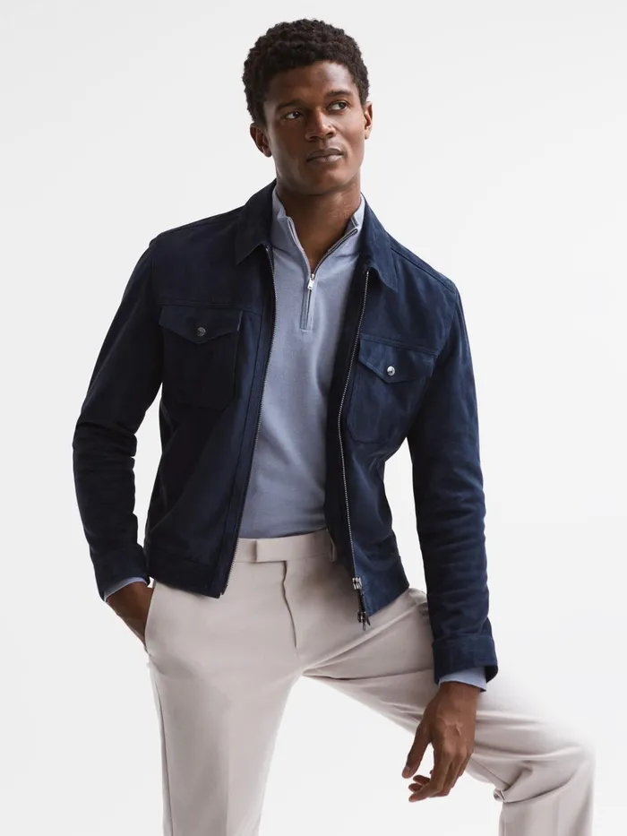 Reiss Knitwear Blackhall Merino Wool Zip Neck Jumper Dove Blue 8211 Men