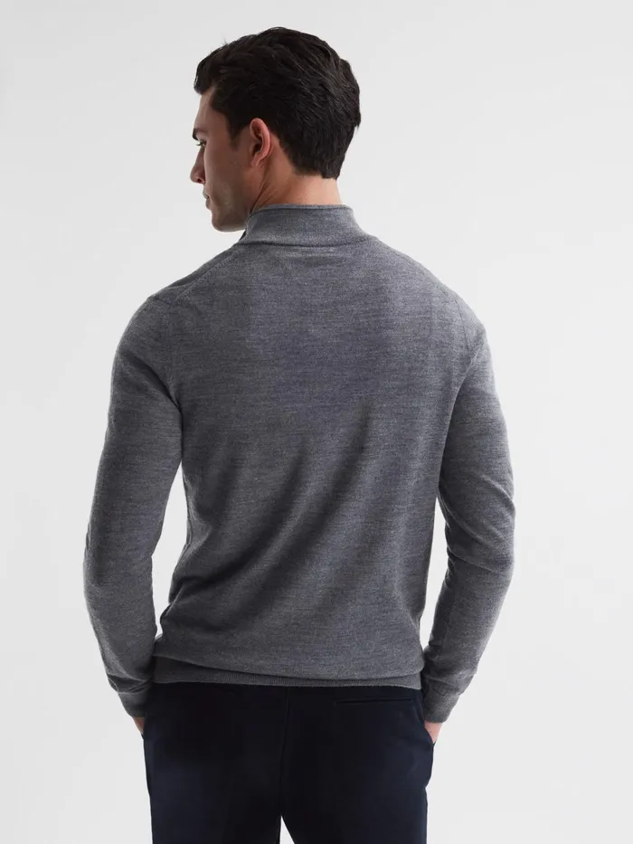 Reiss Knitwear Blackhall Merino Wool Zip Neck Jumper Mid Grey Melange 8211 Men