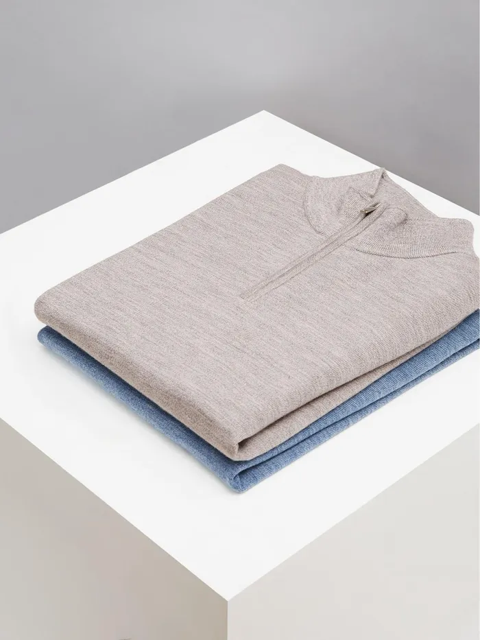 Reiss Knitwear Blackhall Merino Wool Zip Neck Jumpers 2 Pack Denim Moulinesoft Grey Mouline 8211 Men