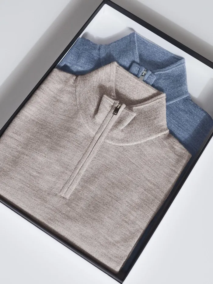 Reiss Knitwear Blackhall Merino Wool Zip Neck Jumpers 2 Pack Denim Moulinesoft Grey Mouline 8211 Men