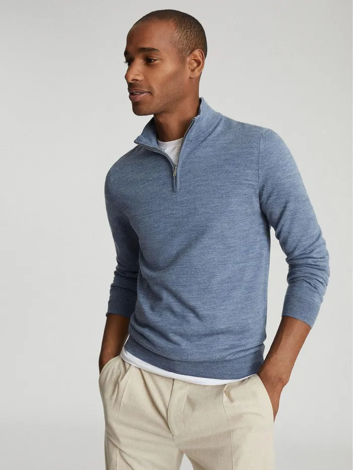 Reiss Knitwear Blackhall Merino Wool Zip Neck Jumpers 2 Pack Denim Moulinesoft Grey Mouline 8211 Men