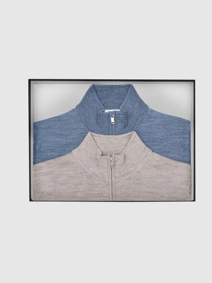 Reiss Knitwear Blackhall Merino Wool Zip Neck Jumpers 2 Pack Denim Moulinesoft Grey Mouline 8211 Men