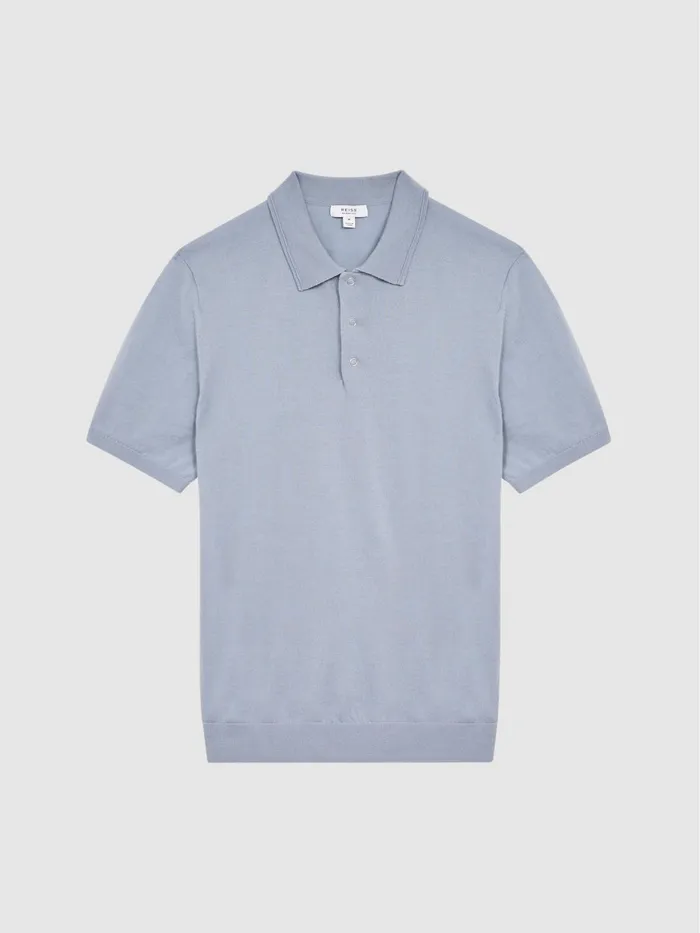 Reiss Knitwear Blair Blue Merino Press Stud Polo Shirt Dove Blue 8211 Men
