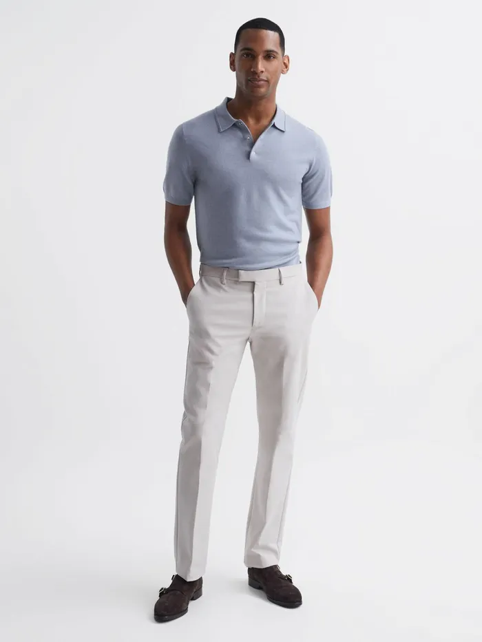 Reiss Knitwear Blair Blue Merino Press Stud Polo Shirt Dove Blue 8211 Men