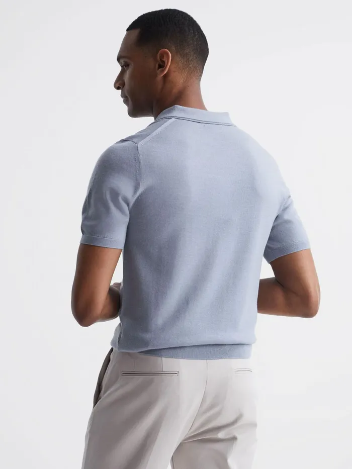 Reiss Knitwear Blair Blue Merino Press Stud Polo Shirt Dove Blue 8211 Men