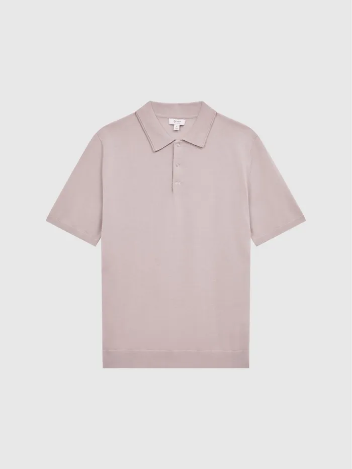 Reiss Knitwear Blair Merino Press Stud Polo TShirt Stone 8211 Men