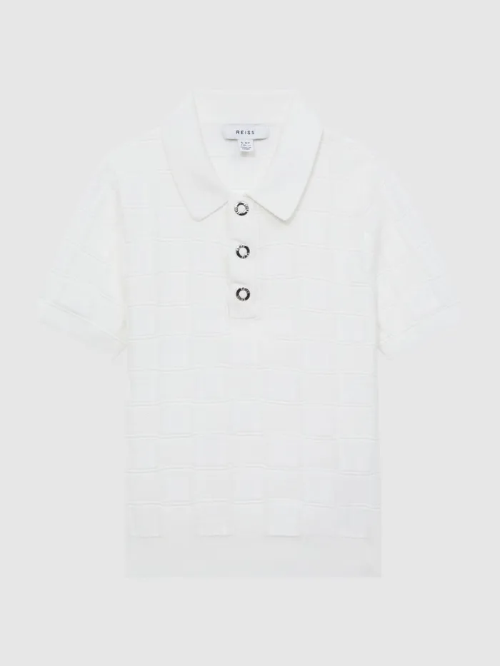 Reiss Knitwear Blaze Cotton PressStud Polo TShirt White 8211 Children