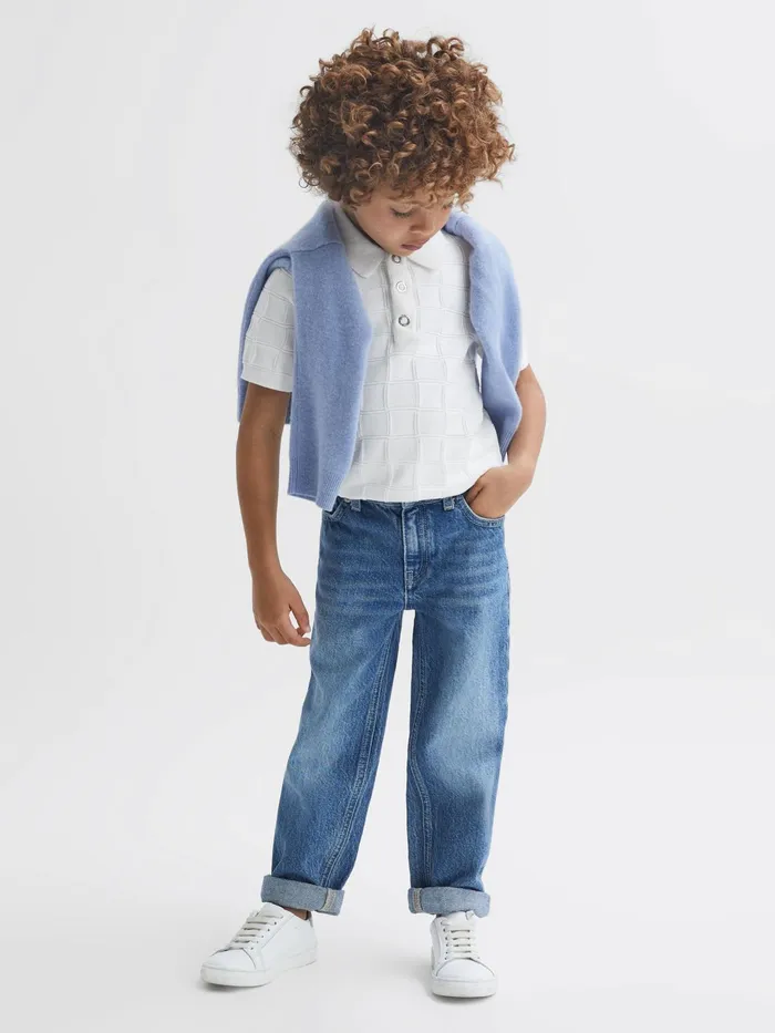 Reiss Knitwear Blaze Cotton PressStud Polo TShirt White 8211 Children