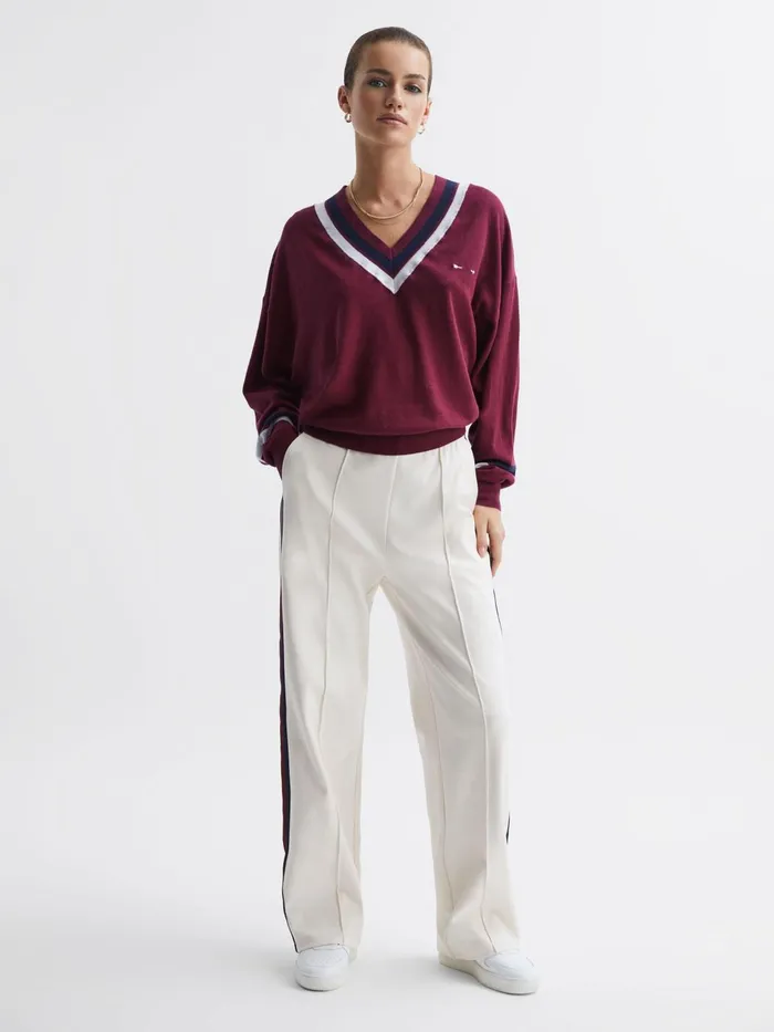 Reiss Knitwear Bonita The Upside VNeck Jumper Dark Red 8211 Women