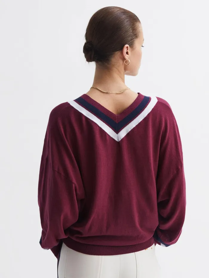 Reiss Knitwear Bonita The Upside VNeck Jumper Dark Red 8211 Women