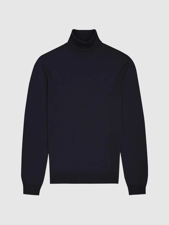 Reiss Knitwear Caine Merino Wool Roll Neck Jumper Navy 8211 Men