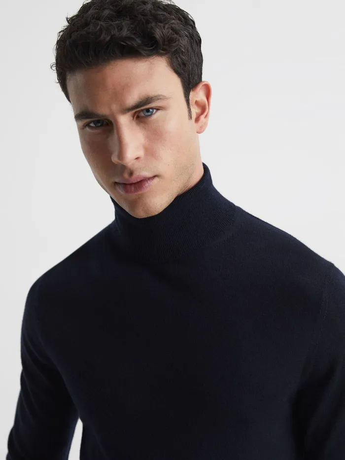 Reiss Knitwear Caine Merino Wool Roll Neck Jumper Navy 8211 Men
