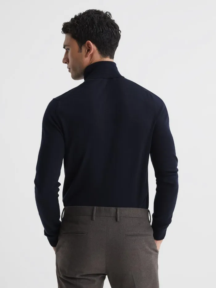 Reiss Knitwear Caine Merino Wool Roll Neck Jumper Navy 8211 Men