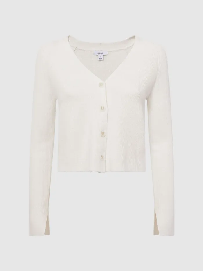 Reiss Knitwear Celia Linen Blend Ribbed Cardigan Ivory 8211 Women