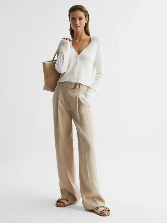 Reiss Knitwear Celia Linen Blend Ribbed Cardigan Ivory 8211 Women