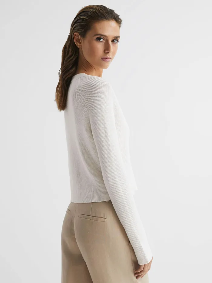 Reiss Knitwear Celia Linen Blend Ribbed Cardigan Ivory 8211 Women