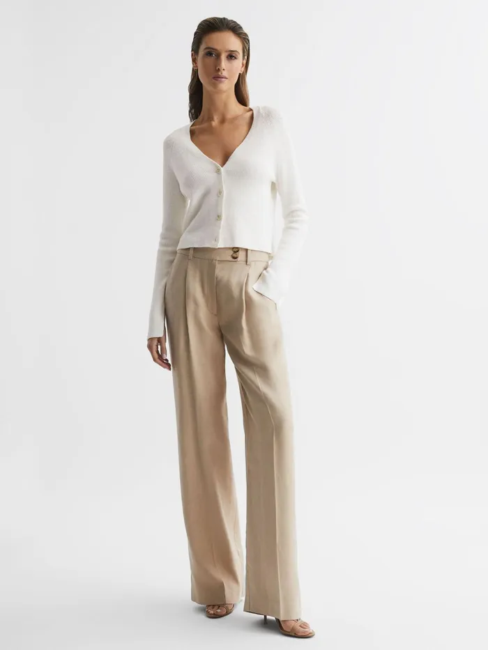 Reiss Knitwear Celia Linen Blend Ribbed Cardigan Ivory 8211 Women